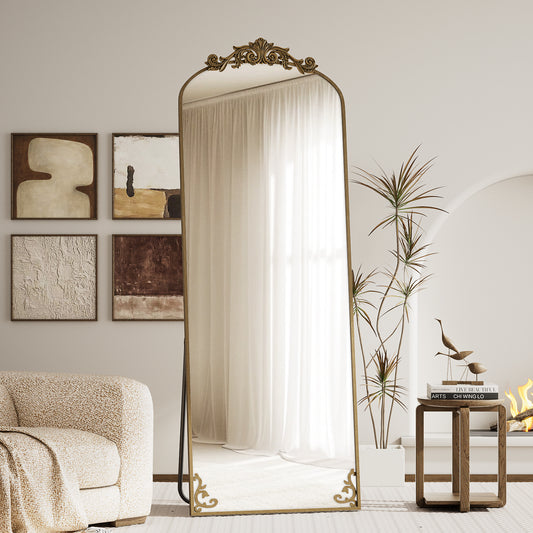 BEAUTYPEAK Full Length Mirror with Baroque Flower Head Design Wall-Mounted Mirror,Bronze