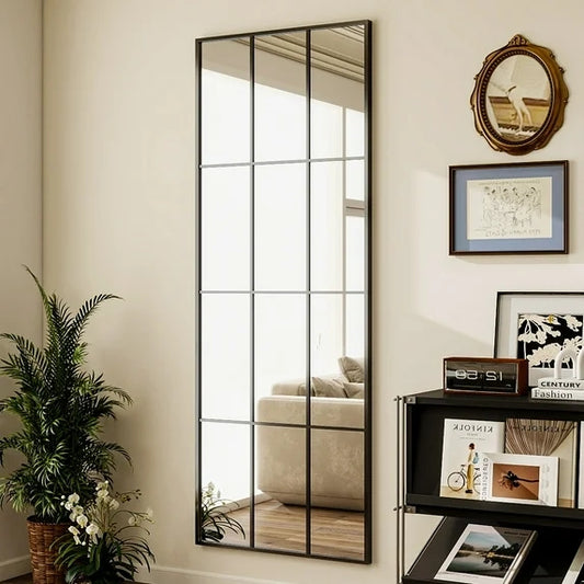 BEAUTYPEAK 69"x 25" Rectangular Full Length Windowpane Mirror Wall-Decor Mirror,Black