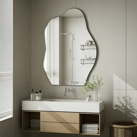 BEAUTYPEAK 24" x 32" Vanity Mirror Wall Wavy Mirror Bathroom Mirror Decor , Black