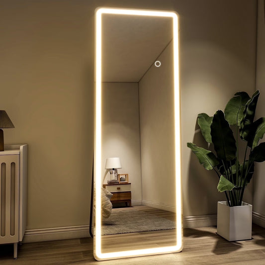 BEAUTYPEAK 64" x 21" LED Arched Full Length Mirror Standing Floor Mirror,White