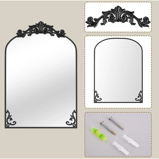 BEAUTYPEAK 38.1"x24" Vanity Wall Mirror Decorative Vintage Arch Bathroom Mirror,Black