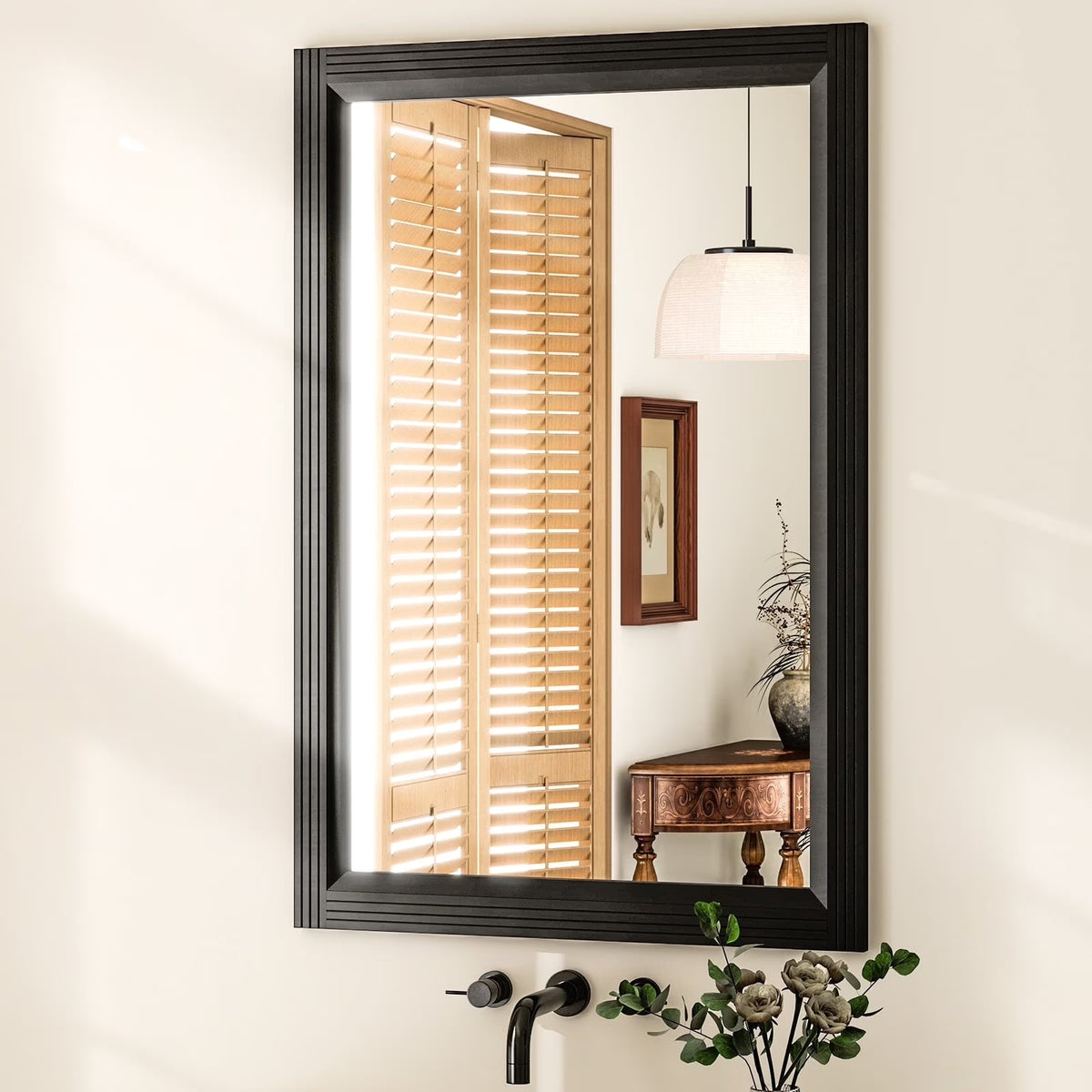 BEAUTYPEAK 36"x 24"Rectangular Bathroom Mirror Wall Mirror Wooden Frame,Black