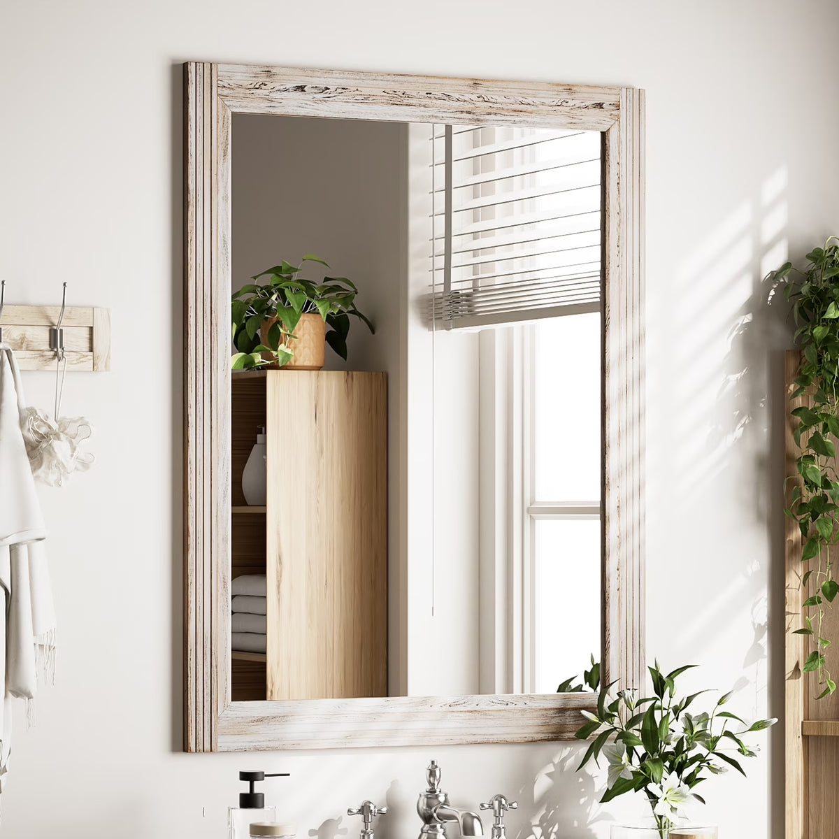 BEAUTYPEAK 40"x 30"Rectangular Bathroom Mirror Wall Mirror Wooden Frame,White