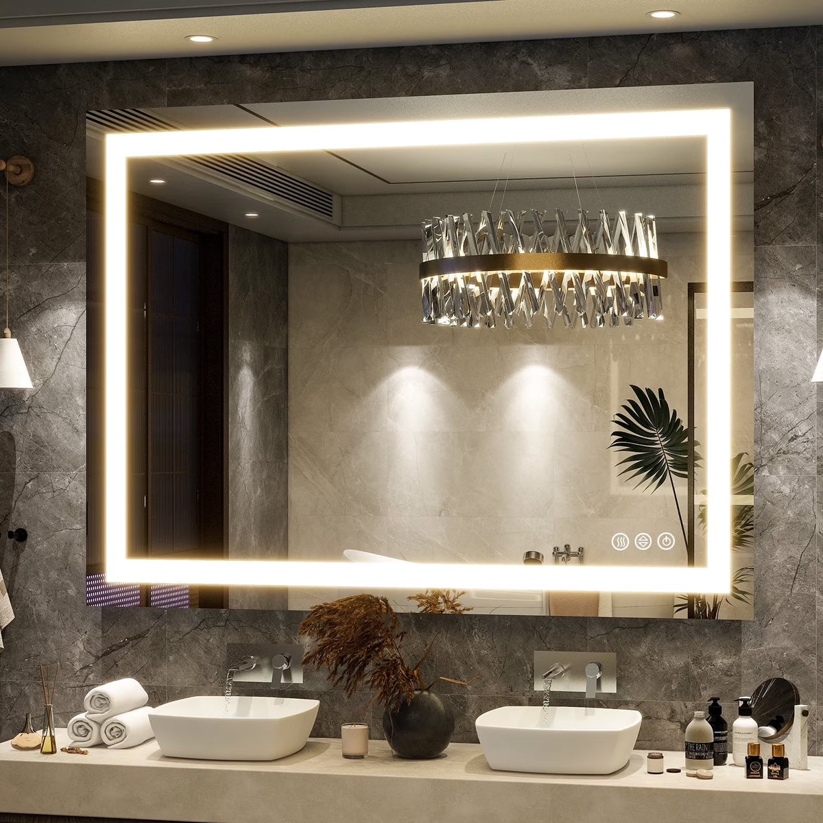 BEAUTYPEAK 30"x39" Bathroom Mirror with Adjustable LED Wall Mounted Mirror, White