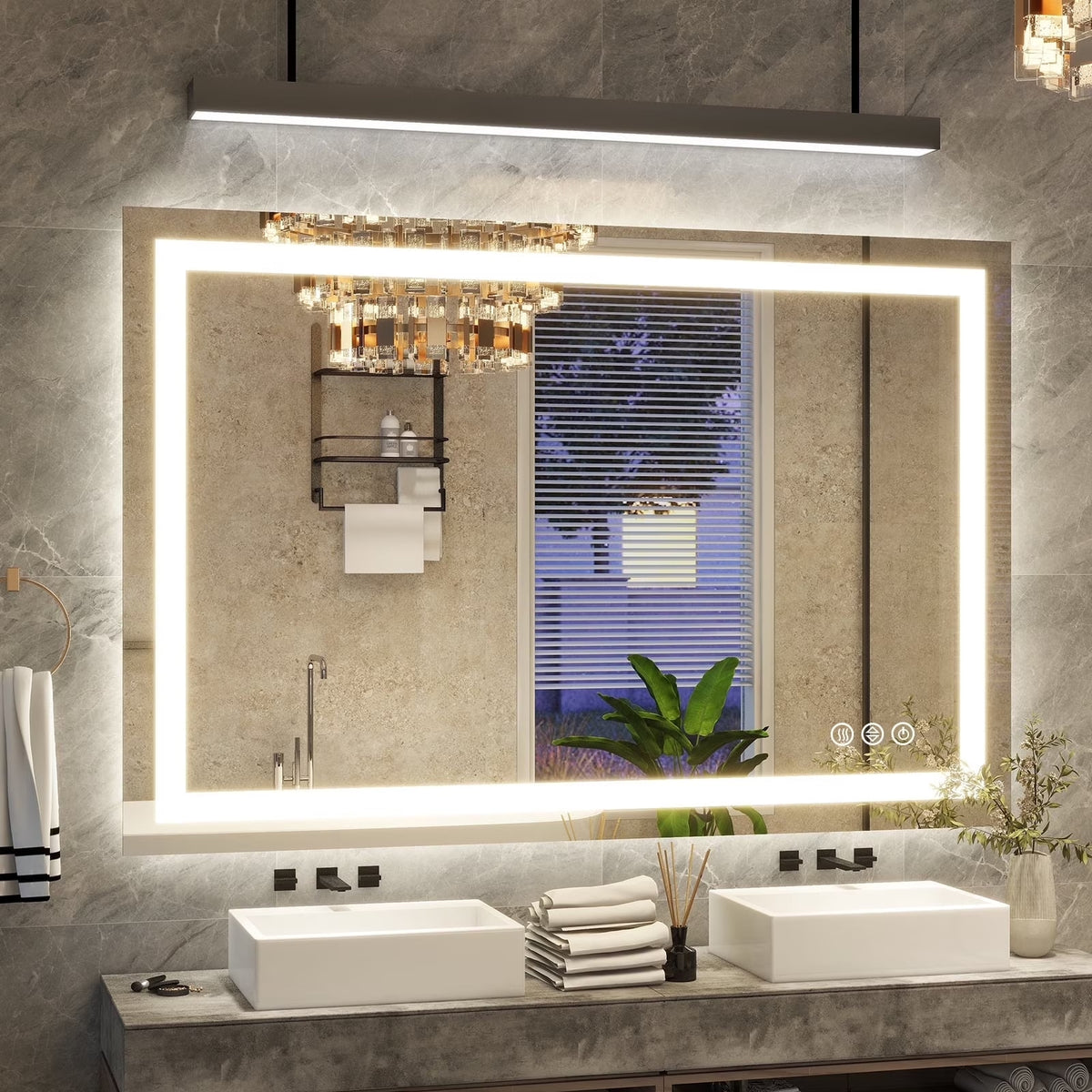 BEAUTYPEAK 32"x48" Bathroom Mirror with Adjustable LED Wall Mounted Mirror, White
