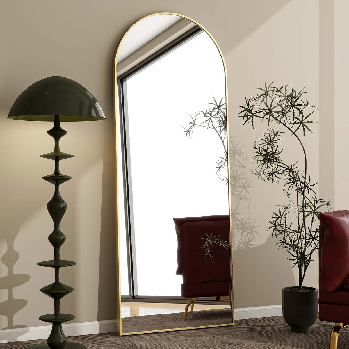 BEAUTYPEAK 65.1"x25" Arched Full Length Floor Mirror Full Body with Stand