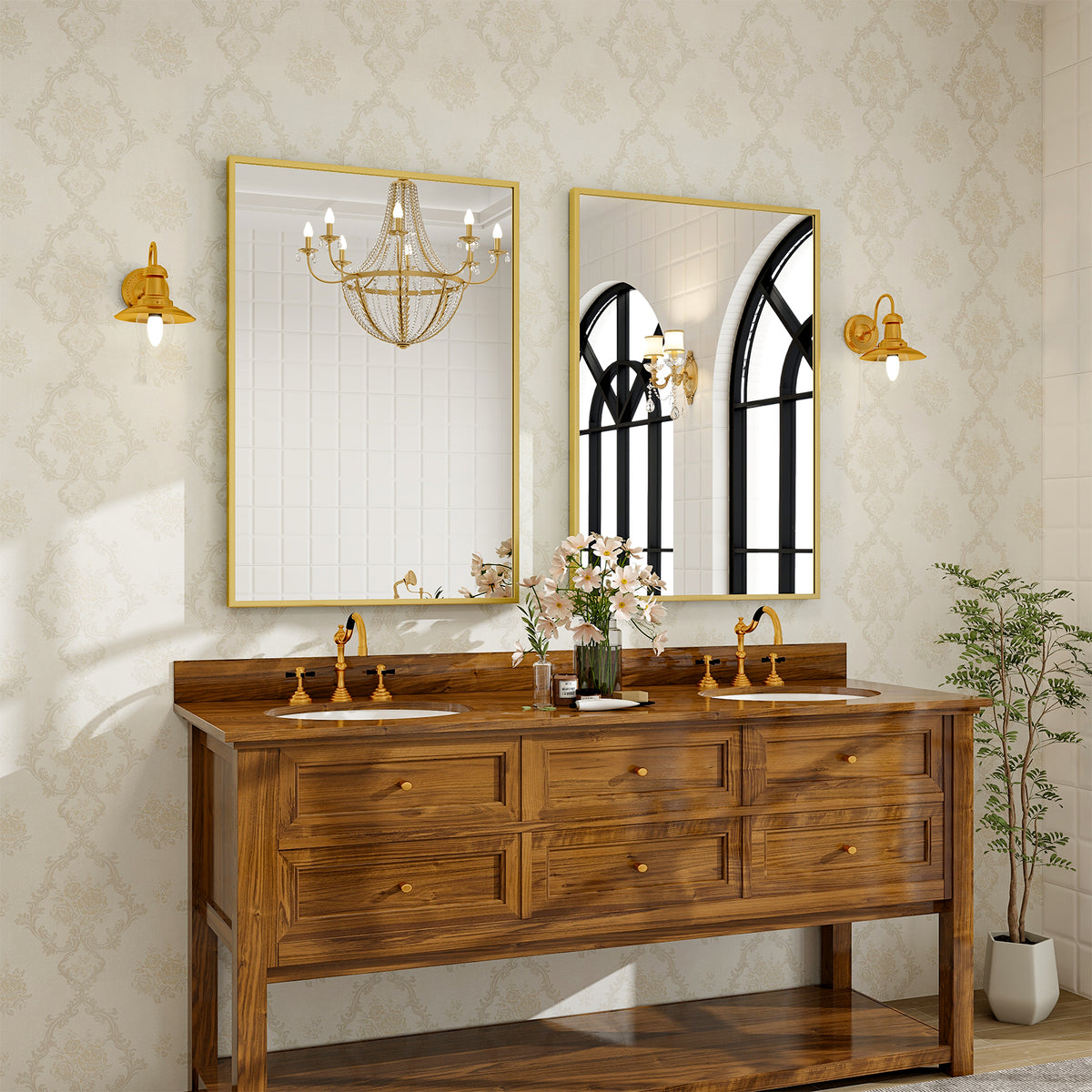 BEAUTYPEAK Bathroom Wall Mirror with Rectangular Metal Frame