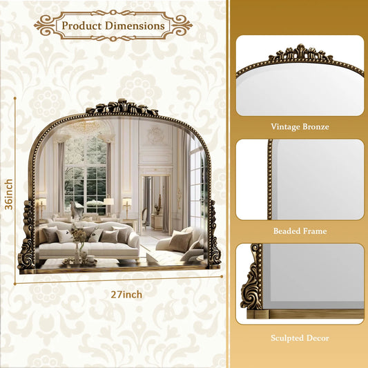 BEAUTYPEAK 36"x 27" Arched Vanity Mirror Vintage Decor Mirror Wall Mounted