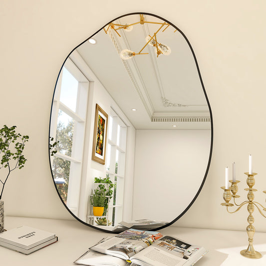 BEAUTYPEAK 24" x 32" Vanity Mirror Wall Wavy Mirror Bathroom Mirror Decor , Black