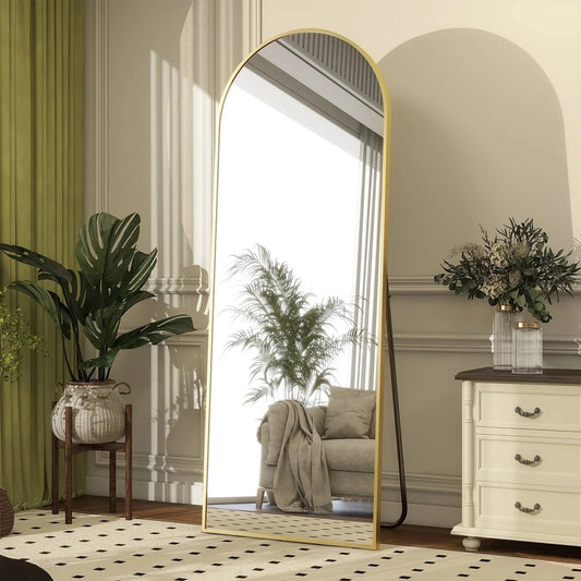 BEAUTYPEAK 64.2"x 21" Full Length Mirror Arched Standing Floor Mirror Full Body Mirror, Gold
