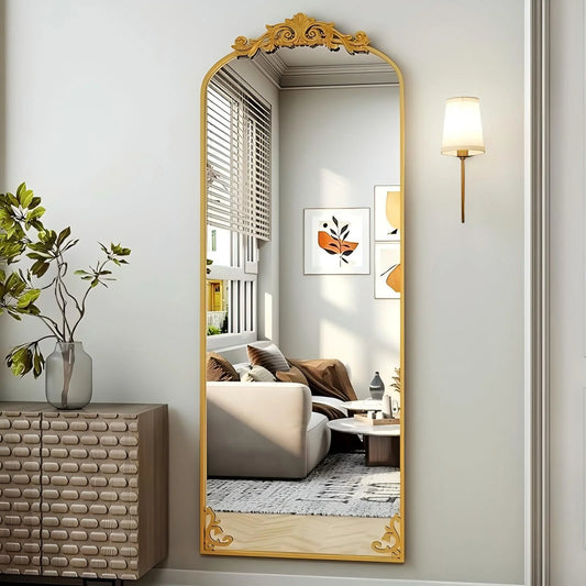 BEAUTYPEAK 74"x32" Full Length Mirror with Baroque Flower Head Design Wall-Mounted Mirror