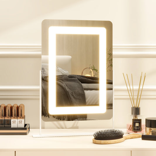 BEAUTYPEAK 20"x16" Hollywood Rectangular Vanity Mirror with Adjustable Lights, White