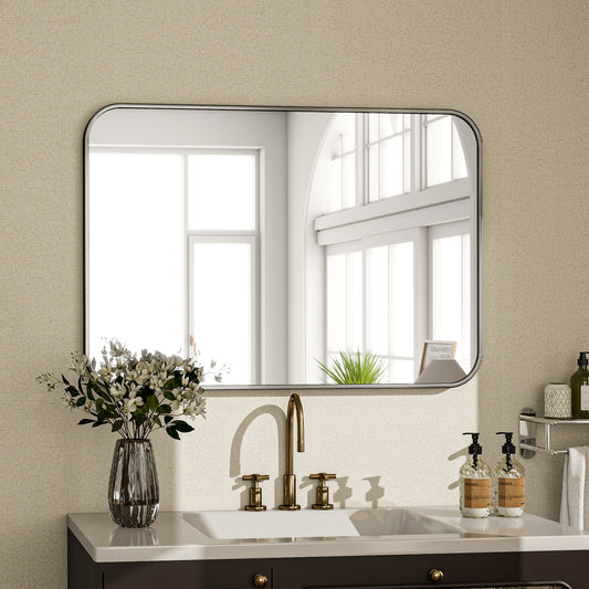 BEAUTYPEAK 24"x 36" Rounded Corners Aluminum Alloy Black Framed Wall Mirror