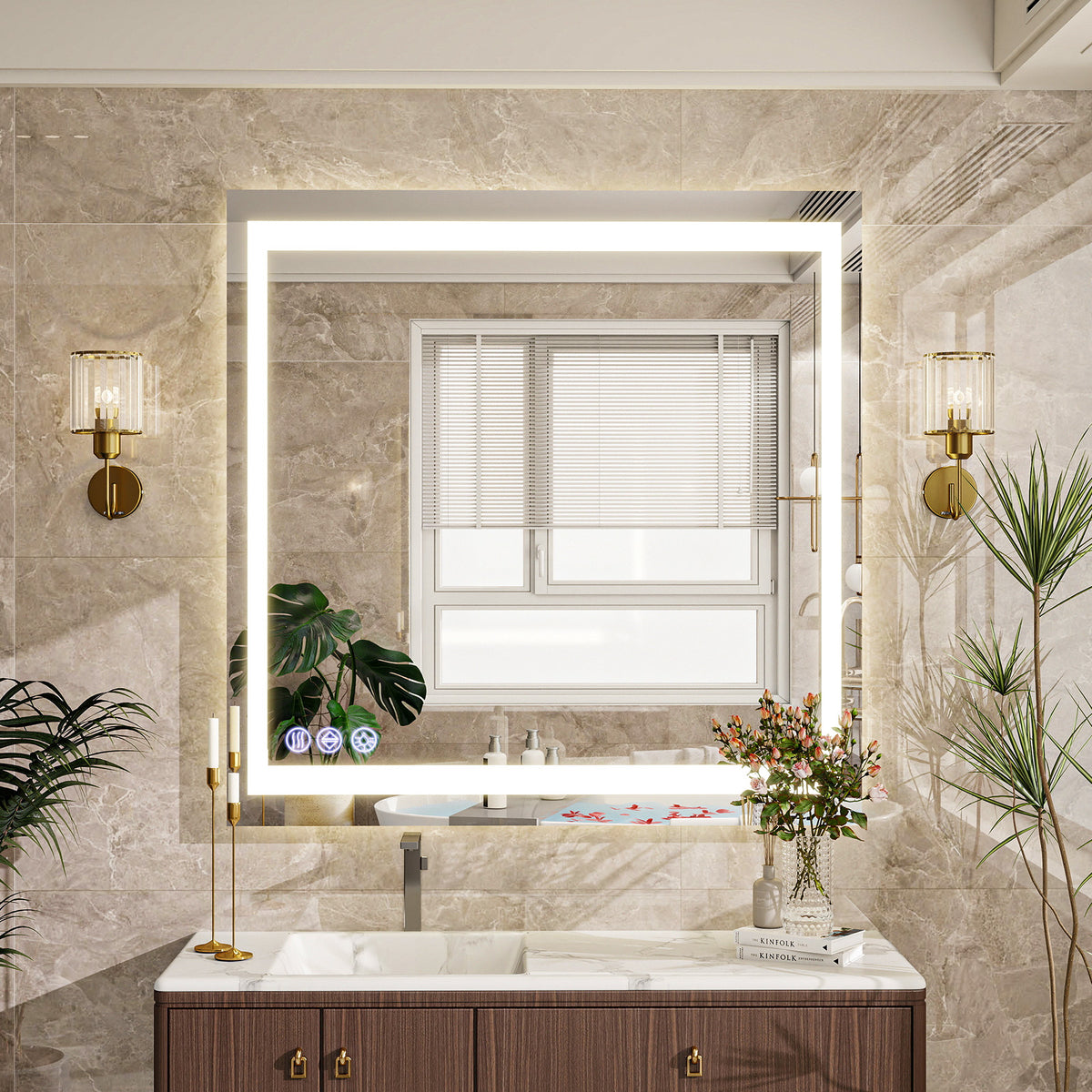 LED Light Anti-Fog Rectangular Frameless Wall Mirror Vanity Mirror