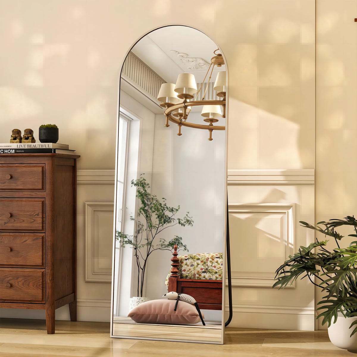 BEAUTYPEAK 21.1"x64" Arched Full Length Mirror Wall Mounted Mirror with Free Standing Bracket, Silver