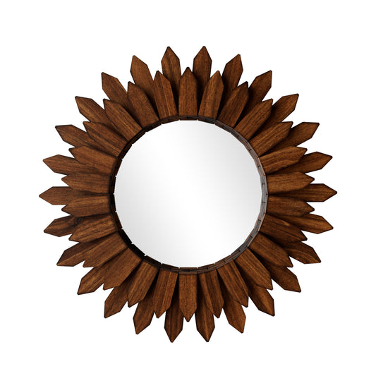 BEAUTYPEAK 24" Round Wood Sunburst Wall Mirror Vanity Mirror Wall Mounted