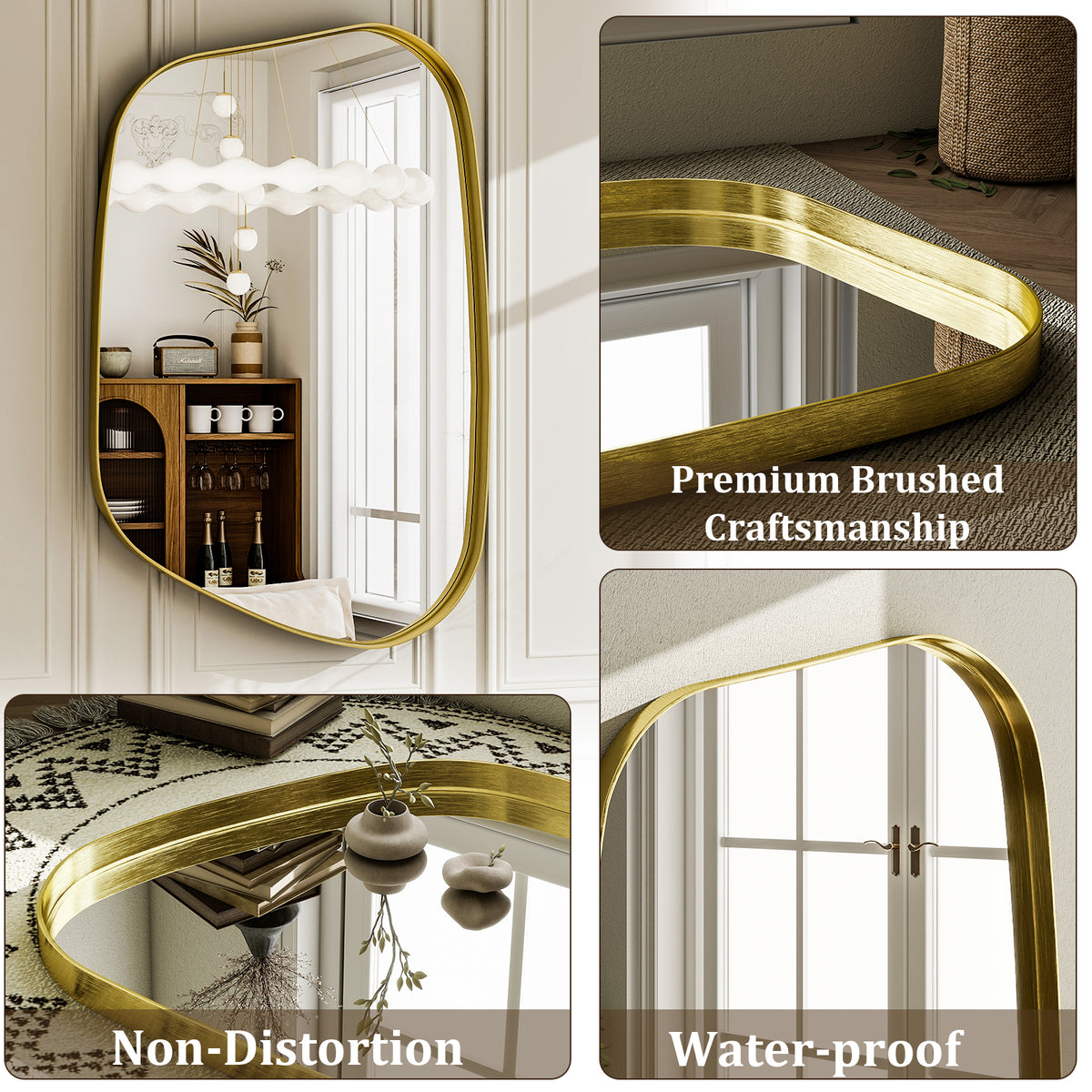 BEAUTYPEAK 30"x 22" Irregular Bathroom Mirror Asymmetrical Mirror Wall Mounted Deep Frame