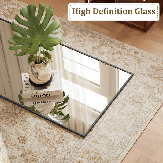 BEAUTYPEAK Rectangular Black Aluminum Alloy Framed Floor Mirror