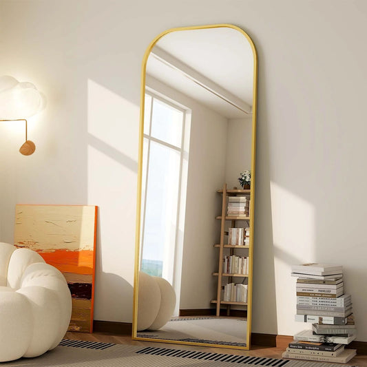 BEAUTYPEAK 27"x71" Round Arch-Top Full Length Mirror Floor Mirror,Gold