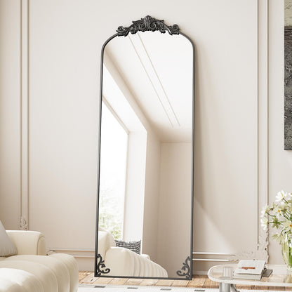 BEAUTYPEAK 70"x24" Full Length Mirror with Baroque Flower Head Design Wall-Mounted Mirror