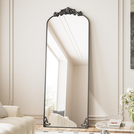 BEAUTYPEAK 70"x24" Full Length Mirror with Baroque Flower Head Design Wall-Mounted Mirror