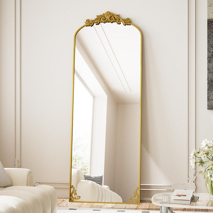 BEAUTYPEAK 70"x24" Full Length Mirror with Baroque Flower Head Design Wall-Mounted Mirror