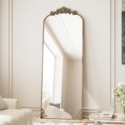 BEAUTYPEAK 70"x24" Full Length Mirror with Baroque Flower Head Design Wall-Mounted Mirror