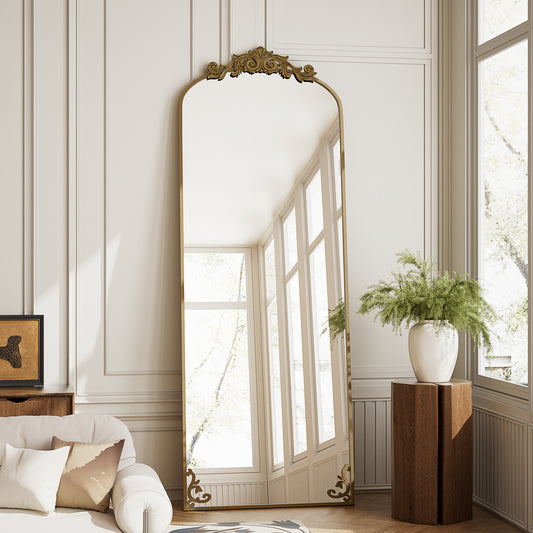 BEAUTYPEAK Full Length Mirror with Baroque Flower Head Design Wall-Mounted Mirror,Bronze