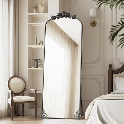 BEAUTYPEAK 70"x24" Full Length Mirror with Baroque Flower Head Design Wall-Mounted Mirror