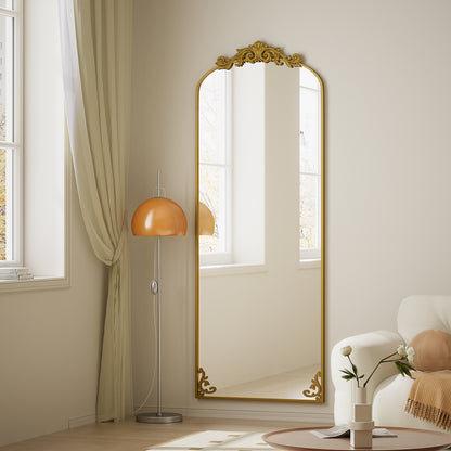 BEAUTYPEAK 70"x24" Full Length Mirror with Baroque Flower Head Design Wall-Mounted Mirror