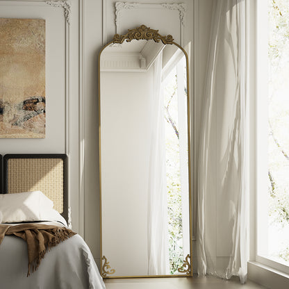 BEAUTYPEAK Full Length Mirror with Baroque Flower Head Design Wall-Mounted Mirror,Bronze