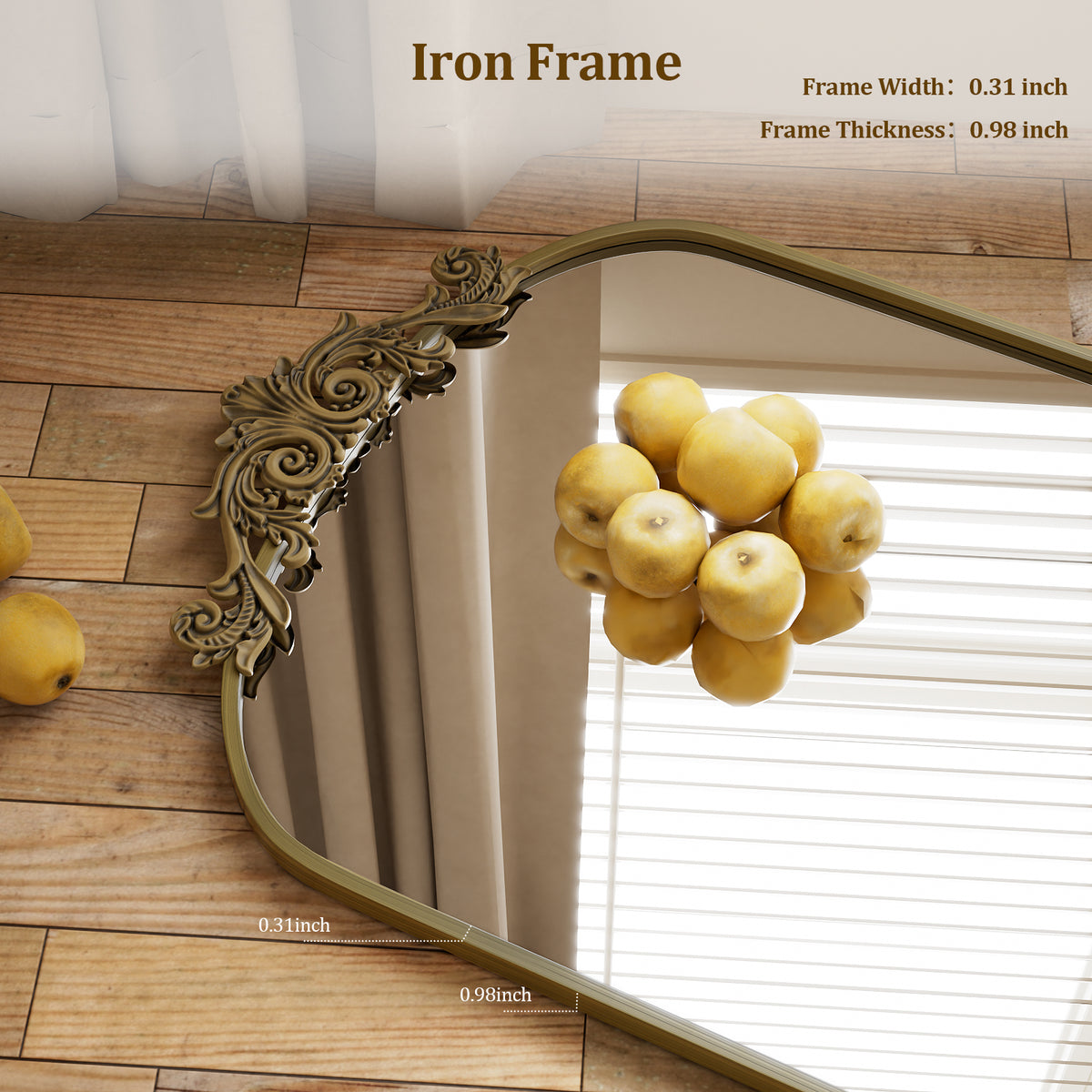 BEAUTYPEAK Full Length Mirror with Baroque Flower Head Design Wall-Mounted Mirror,Bronze