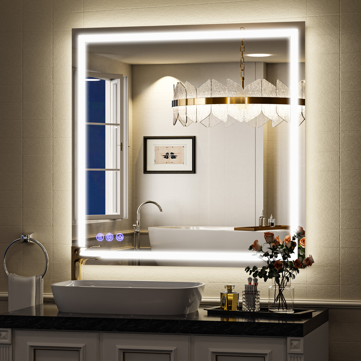 LED Light Anti-Fog Rectangular Frameless Wall Mirror Vanity Mirror