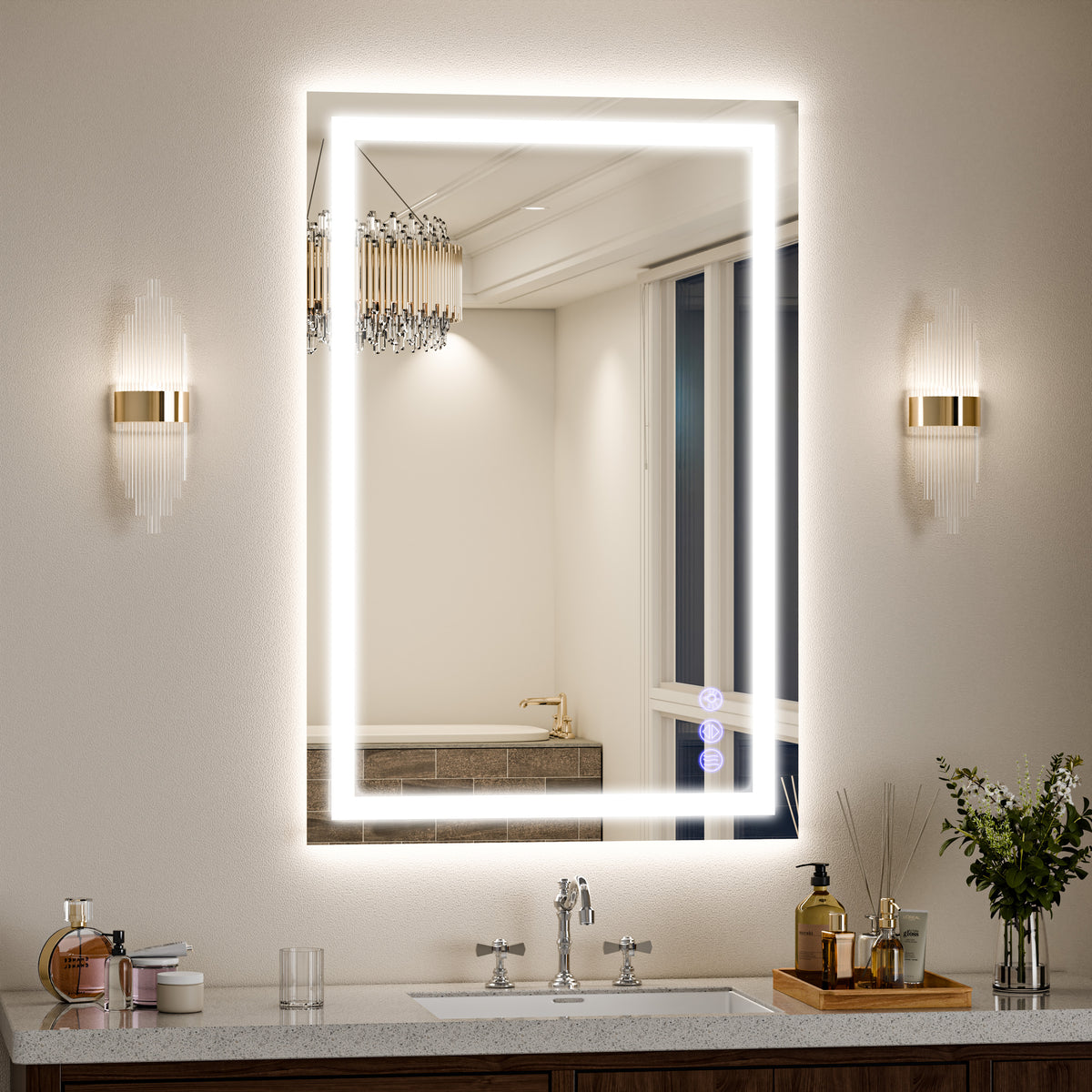 LED Light Anti-Fog Rectangular Frameless Wall Mirror Vanity Mirror