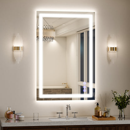 LED Light Anti-Fog Rectangular Frameless Wall Mirror Vanity Mirror
