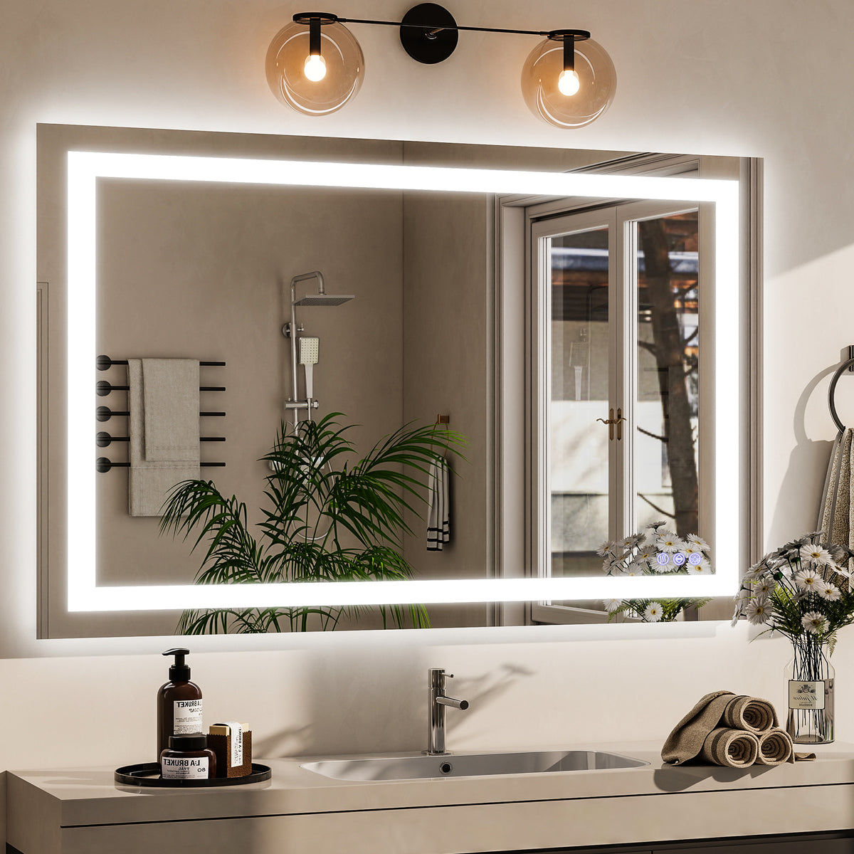 LED Light Anti-Fog Rectangular Frameless Wall Mirror Vanity Mirror
