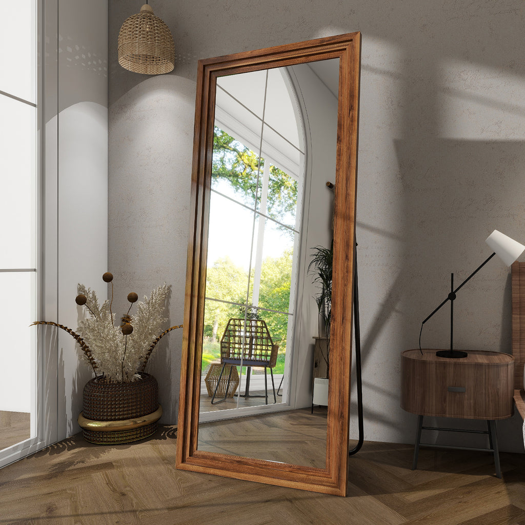 BEAUTYPEAK Full Length Mirror with Stand Solid Wooden Framed Floor