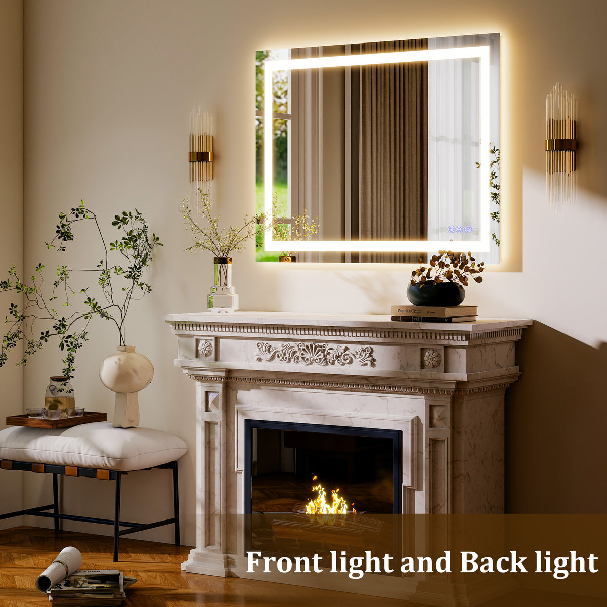 BEAUTYPEAK Modern Frameless LED Bathroom Mirror, Rectangular Design with Anti-Fog