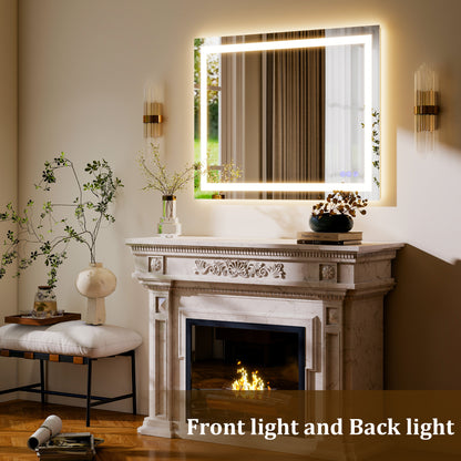 BEAUTYPEAK Modern Frameless LED Bathroom Mirror, Rectangular Design with Anti-Fog