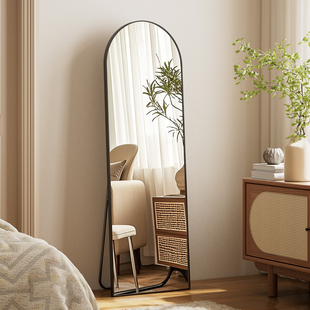 BEAUTYPEAK Arched  Aluminum Alloy Framed Full Length Mirror