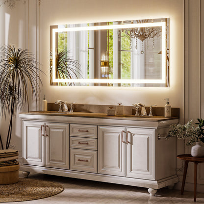 BEAUTYPEAK Modern Frameless LED Bathroom Mirror, Rectangular Design with Anti-Fog
