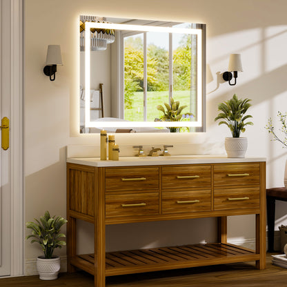 BEAUTYPEAK Modern Frameless LED Bathroom Mirror, Rectangular Design with Anti-Fog