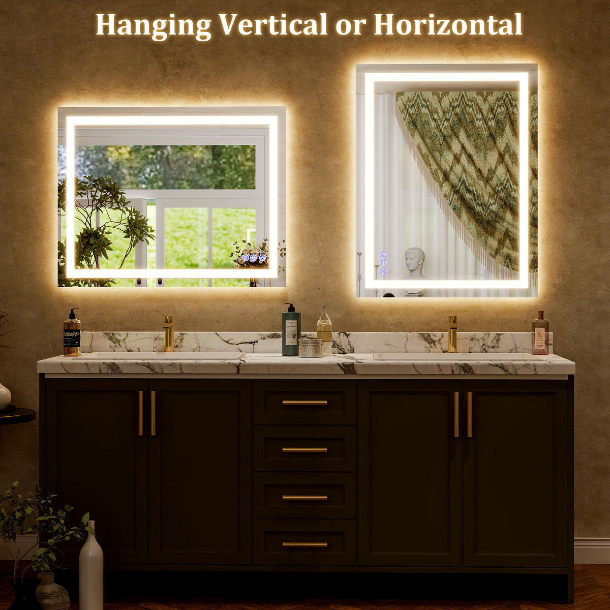 BEAUTYPEAK Modern Frameless LED Bathroom Mirror, Rectangular Design with Anti-Fog
