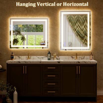BEAUTYPEAK Modern Frameless LED Bathroom Mirror, Rectangular Design with Anti-Fog