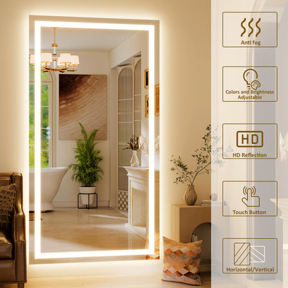 BEAUTYPEAK Modern Frameless LED Bathroom Mirror, Rectangular Design with Anti-Fog