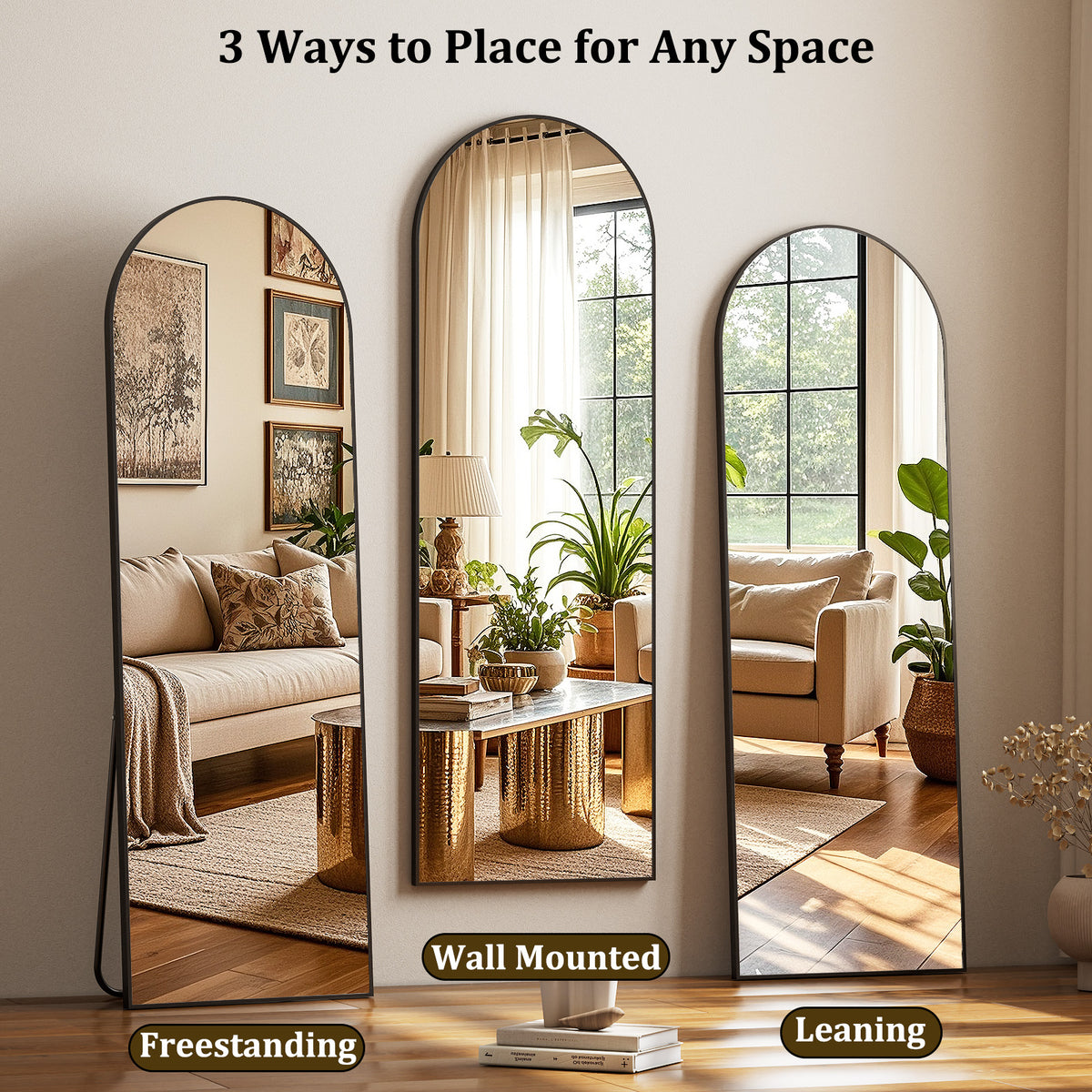 BEAUTYPEAK Arched  Aluminum Alloy Framed Full Length Mirror