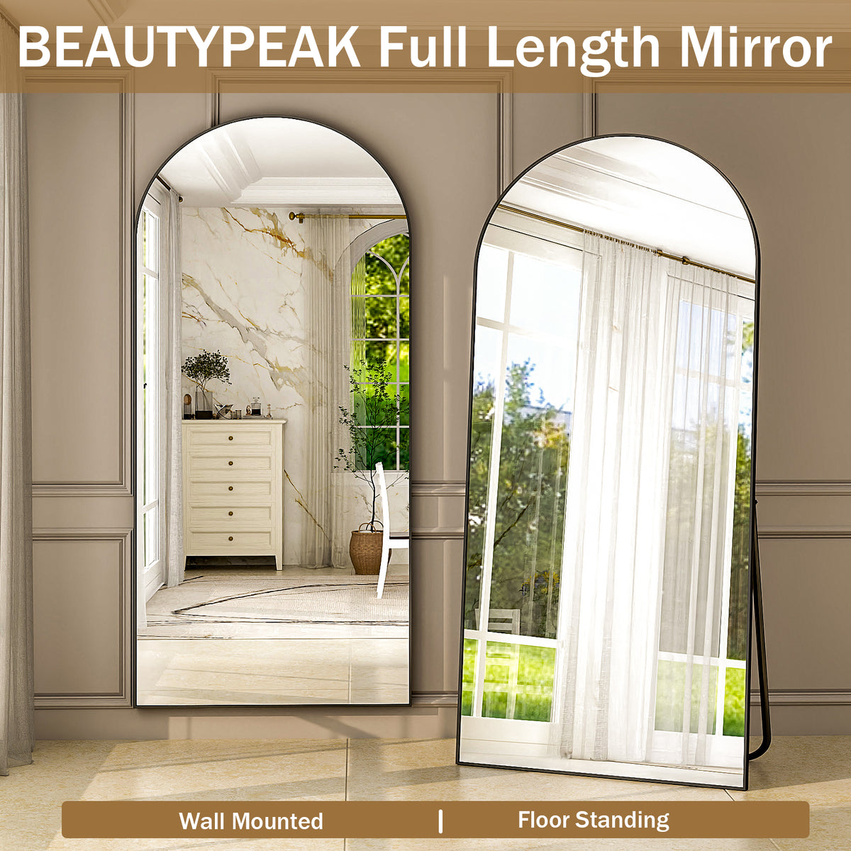BEAUTYPEAK 79"x 38" Oversized Full Length Mirror Arch Standing Floor M ...
