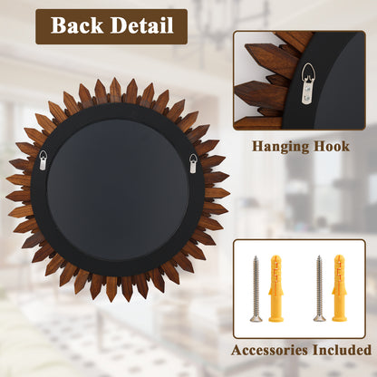 BEAUTYPEAK 24" Round Wood Sunburst Wall Mirror Vanity Mirror Wall Mounted