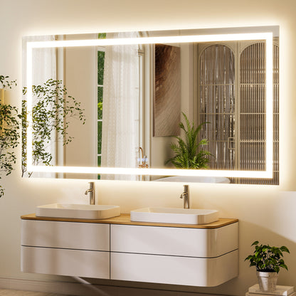BEAUTYPEAK Modern Frameless LED Bathroom Mirror, Rectangular Design with Anti-Fog