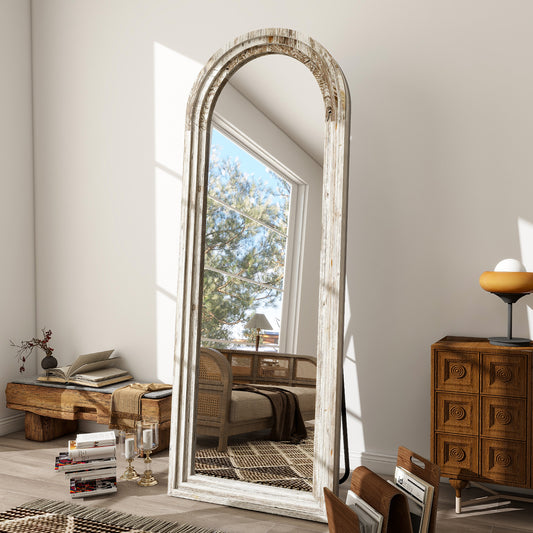 BEAUTYPEAK 64"x21" Arched Full Length Mirror with Stand Solid Wooden Framed Floor Mirror Full Body Mirror